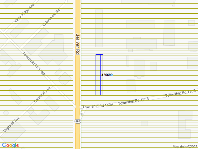 Une carte de la zone qui entoure immédiatement le bâtiment numéro 126690