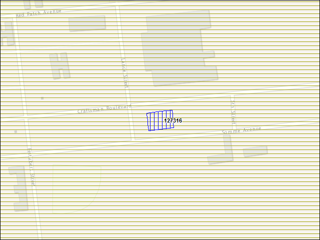 Une carte de la zone qui entoure immédiatement le bâtiment numéro 127316