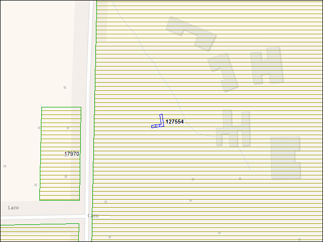 Une carte de la zone qui entoure immédiatement le bâtiment numéro 127554