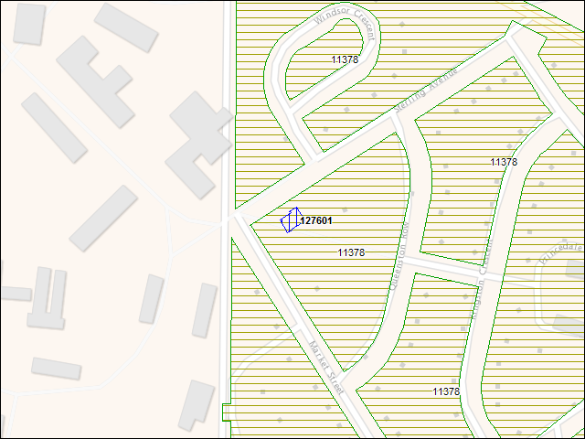A map of the area immediately surrounding building number 127601
