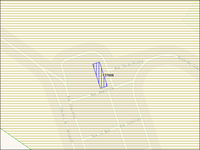 Une carte de la zone qui entoure immédiatement le bâtiment numéro 127608
