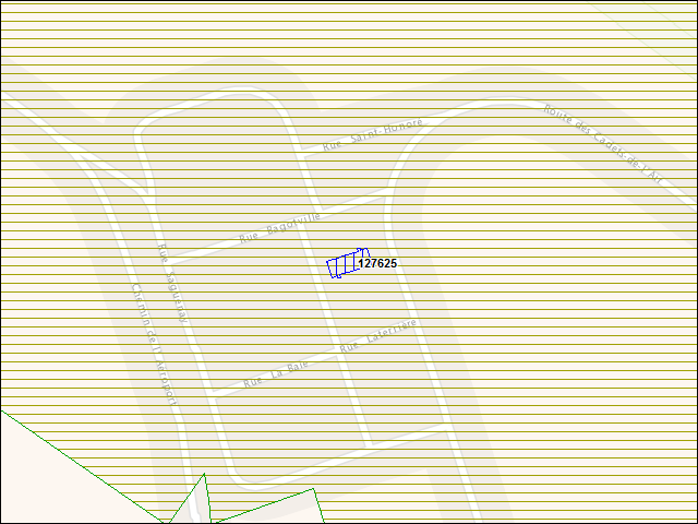 Une carte de la zone qui entoure immédiatement le bâtiment numéro 127625