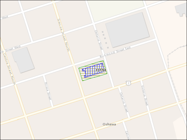 A map of the area immediately surrounding building number 127701