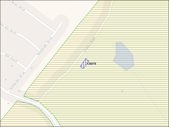 Une carte de la zone qui entoure immédiatement le bâtiment numéro 128078