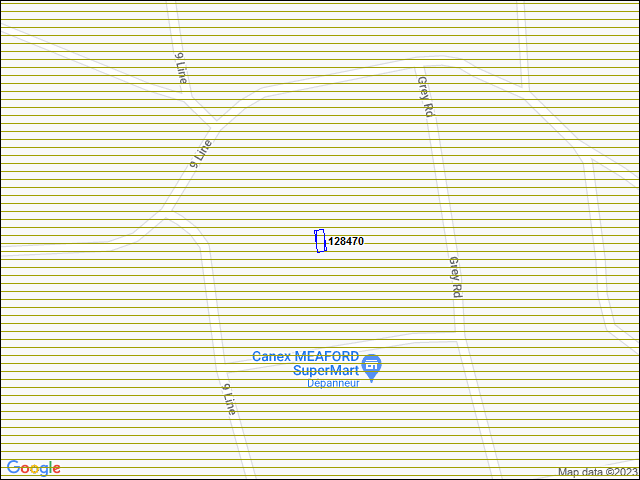 Une carte de la zone qui entoure immédiatement le bâtiment numéro 128470