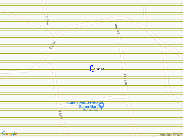 Une carte de la zone qui entoure immédiatement le bâtiment numéro 128471