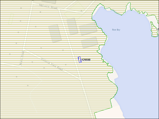 Une carte de la zone qui entoure immédiatement le bâtiment numéro 129598