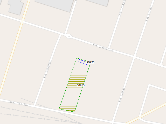 Une carte de la zone qui entoure immédiatement le bâtiment numéro 129723