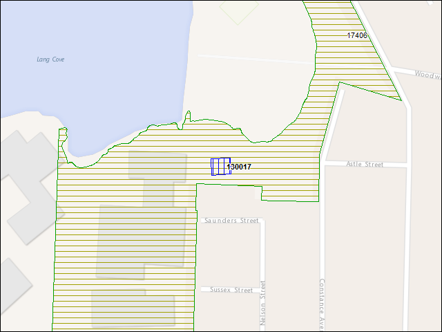 Une carte de la zone qui entoure immédiatement le bâtiment numéro 130017