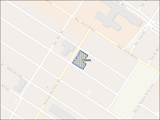 A map of the area immediately surrounding building number 130505