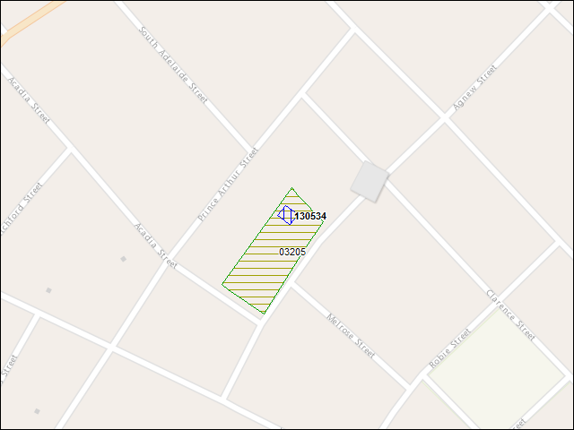 Une carte de la zone qui entoure immédiatement le bâtiment numéro 130534