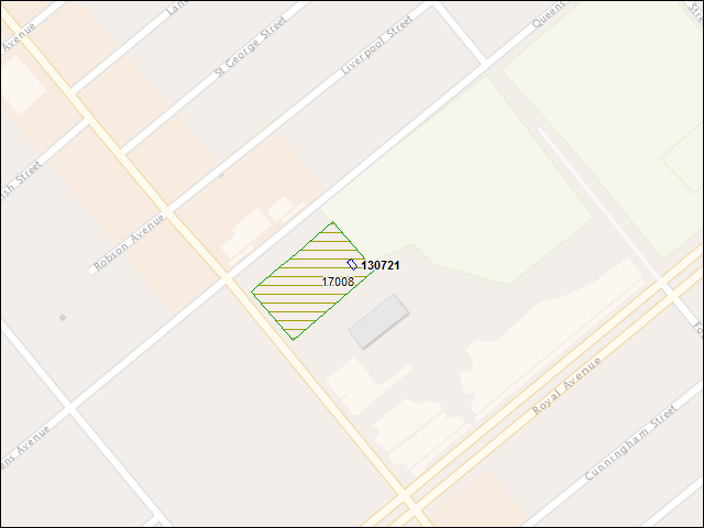Une carte de la zone qui entoure immédiatement le bâtiment numéro 130721