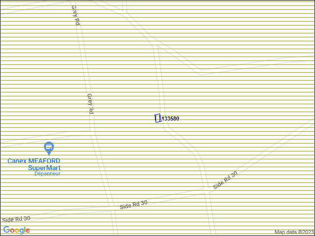 Une carte de la zone qui entoure immédiatement le bâtiment numéro 133580