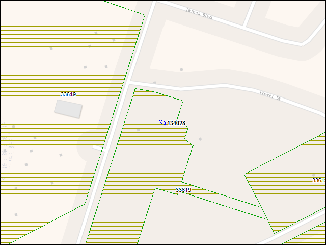 Une carte de la zone qui entoure immédiatement le bâtiment numéro 134028
