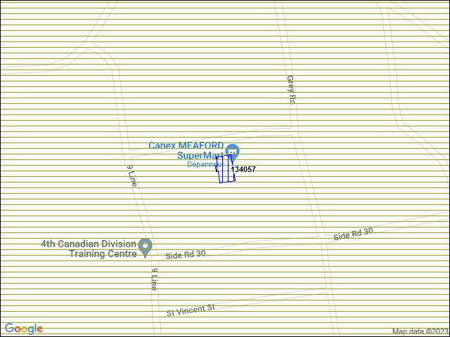 Une carte de la zone qui entoure immédiatement le bâtiment numéro 134057