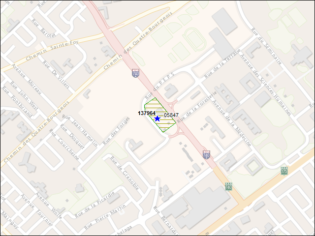 Une carte de la zone qui entoure immédiatement le bâtiment numéro 137964