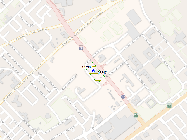 Une carte de la zone qui entoure immédiatement le bâtiment numéro 137965