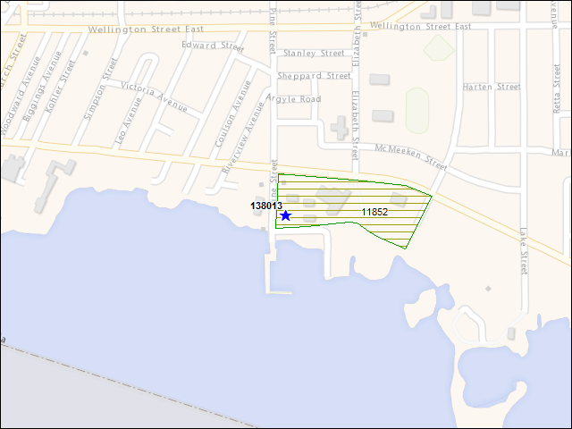 A map of the area immediately surrounding building number 138013