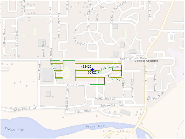 Une carte de la zone qui entoure immédiatement le bâtiment numéro 138129