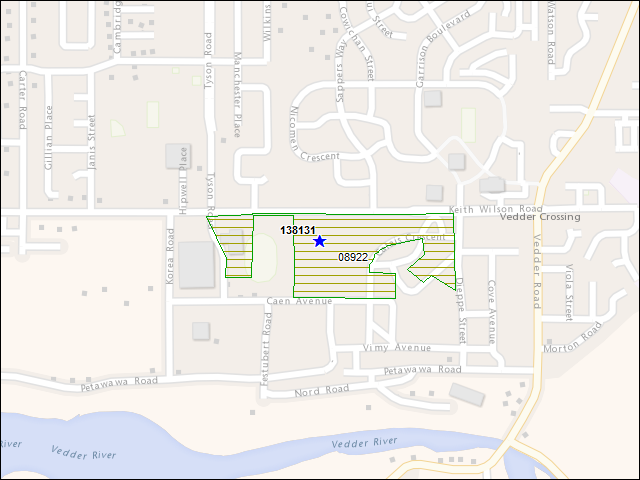 Une carte de la zone qui entoure immédiatement le bâtiment numéro 138131