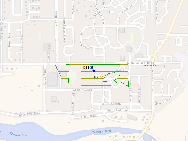 Une carte de la zone qui entoure immédiatement le bâtiment numéro 138135