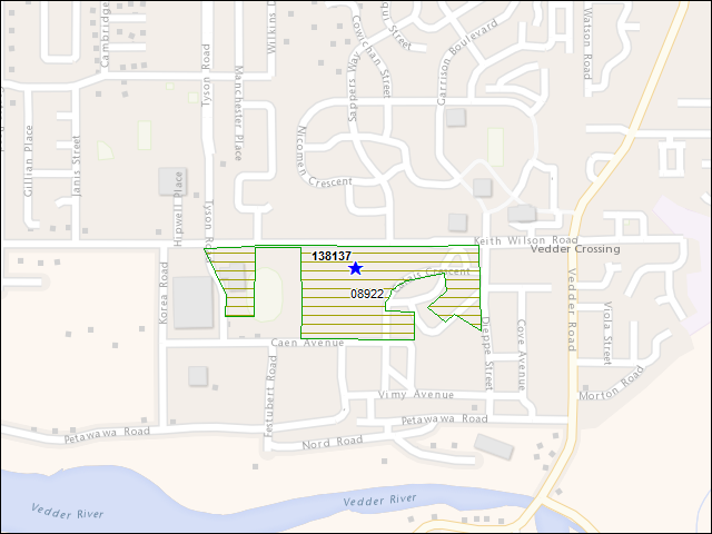 Une carte de la zone qui entoure immédiatement le bâtiment numéro 138137