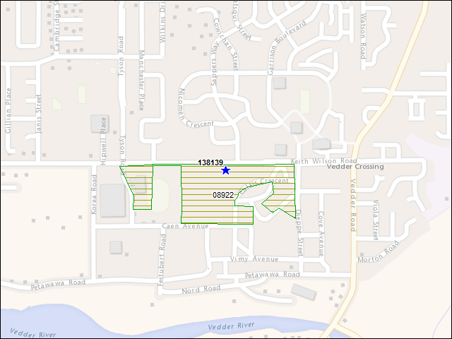 Une carte de la zone qui entoure immédiatement le bâtiment numéro 138139