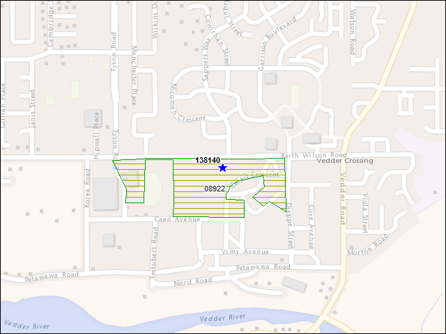 Une carte de la zone qui entoure immédiatement le bâtiment numéro 138140