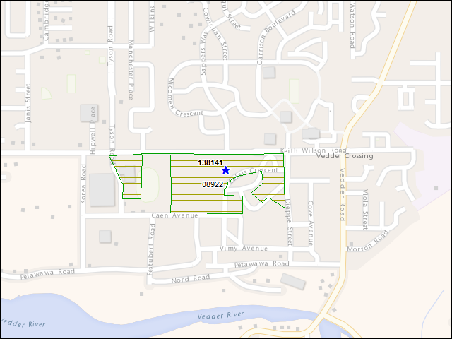 Une carte de la zone qui entoure immédiatement le bâtiment numéro 138141
