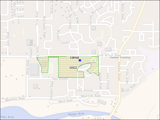Une carte de la zone qui entoure immédiatement le bâtiment numéro 138142