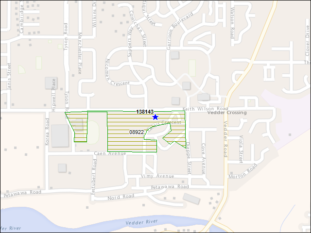 Une carte de la zone qui entoure immédiatement le bâtiment numéro 138143