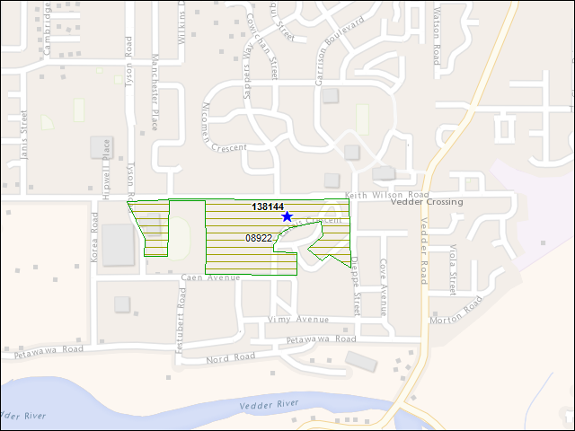 Une carte de la zone qui entoure immédiatement le bâtiment numéro 138144