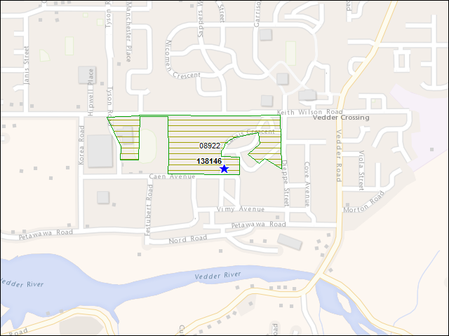 Une carte de la zone qui entoure immédiatement le bâtiment numéro 138146