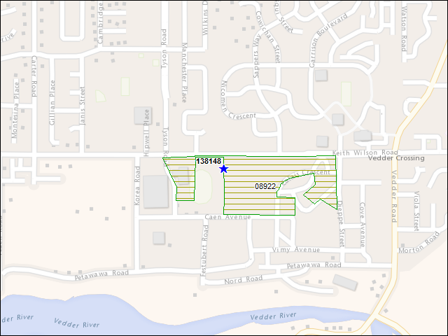 Une carte de la zone qui entoure immédiatement le bâtiment numéro 138148