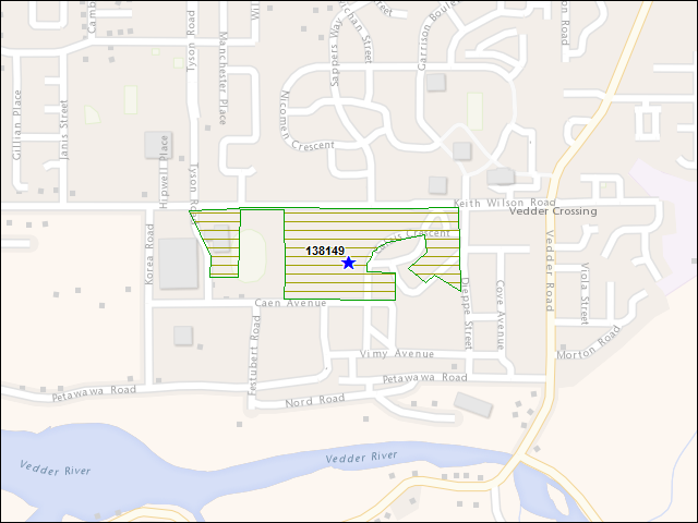 Une carte de la zone qui entoure immédiatement le bâtiment numéro 138149