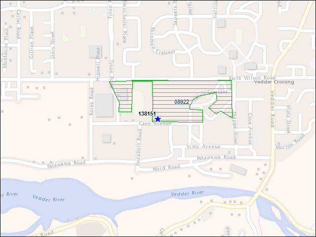 Une carte de la zone qui entoure immédiatement le bâtiment numéro 138151