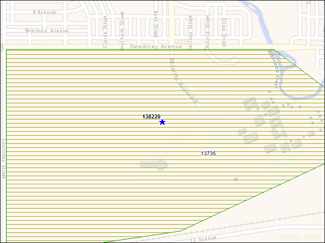 A map of the area immediately surrounding building number 138220