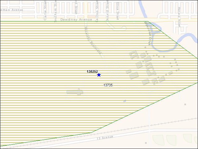 Une carte de la zone qui entoure immédiatement le bâtiment numéro 138252