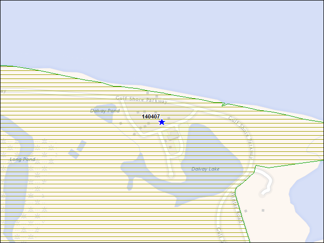 Une carte de la zone qui entoure immédiatement le bâtiment numéro 140407