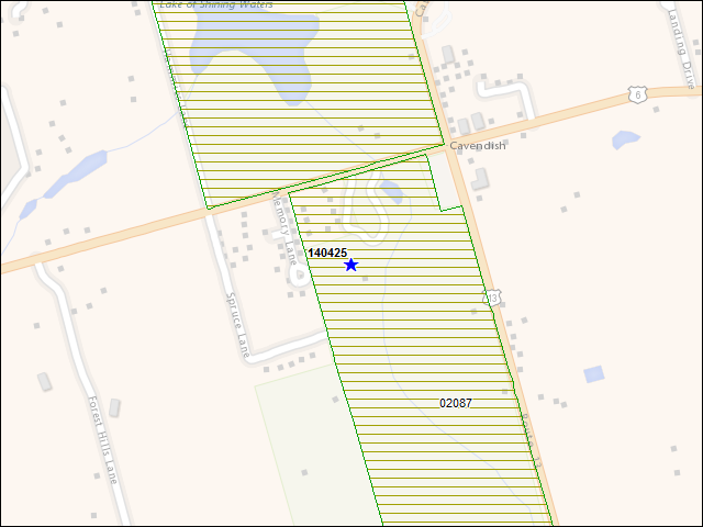 Une carte de la zone qui entoure immédiatement le bâtiment numéro 140425