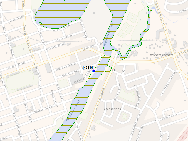 Une carte de la zone qui entoure immédiatement le bâtiment numéro 143546