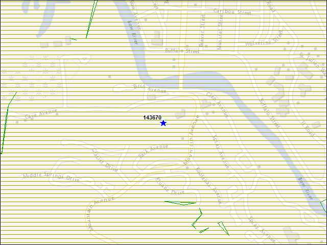 Une carte de la zone qui entoure immédiatement le bâtiment numéro 143670
