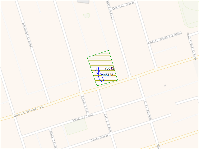 Une carte de la zone qui entoure immédiatement le bâtiment numéro 145728