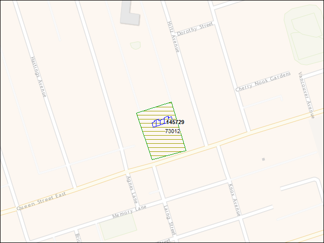 Une carte de la zone qui entoure immédiatement le bâtiment numéro 145729