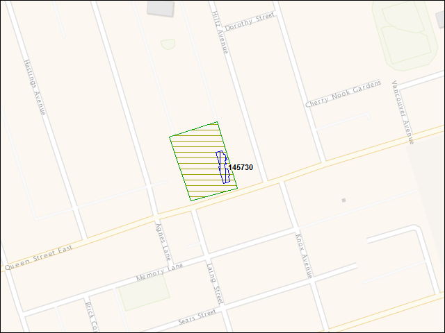 Une carte de la zone qui entoure immédiatement le bâtiment numéro 145730