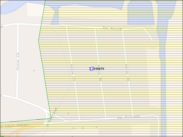 Une carte de la zone qui entoure immédiatement le bâtiment numéro 150870