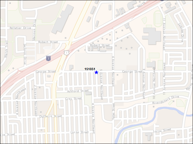 A map of the area immediately surrounding building number 151851