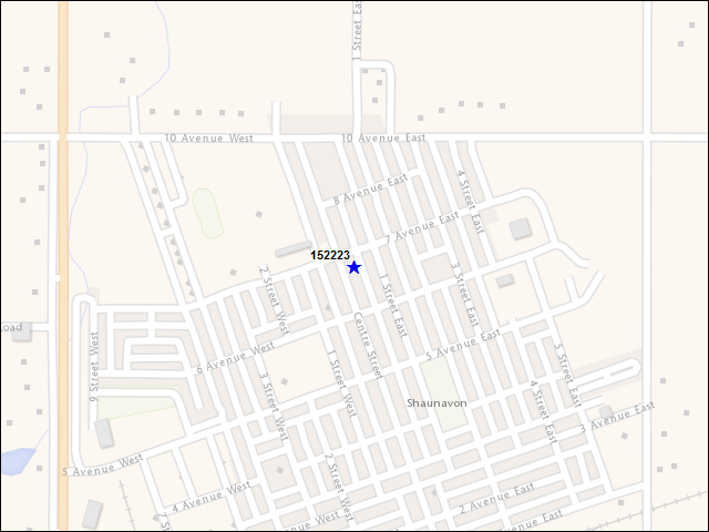 A map of the area immediately surrounding building number 152223