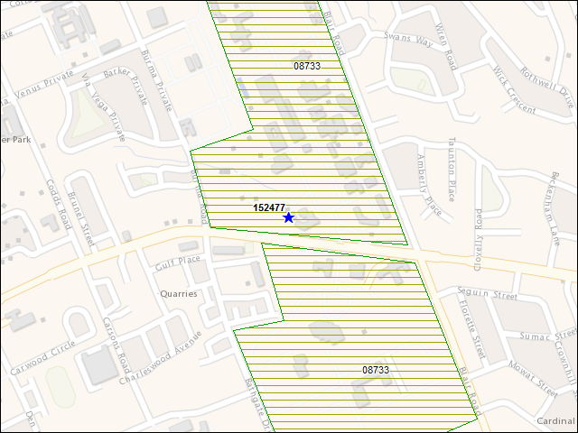 A map of the area immediately surrounding building number 152477