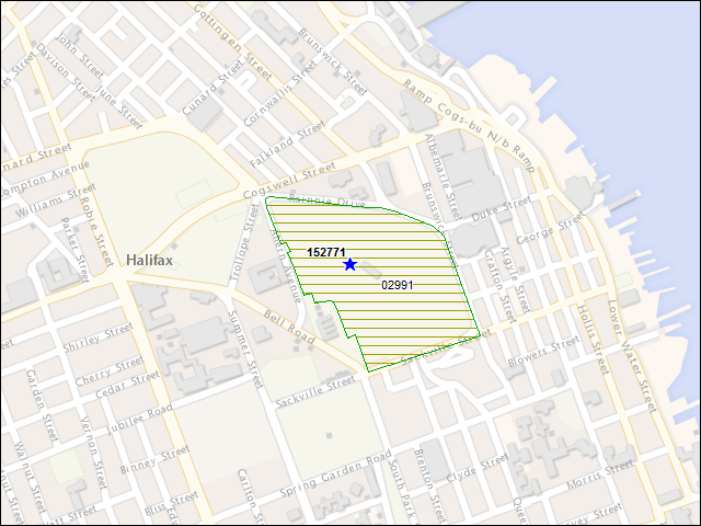 Une carte de la zone qui entoure immédiatement le bâtiment numéro 152771